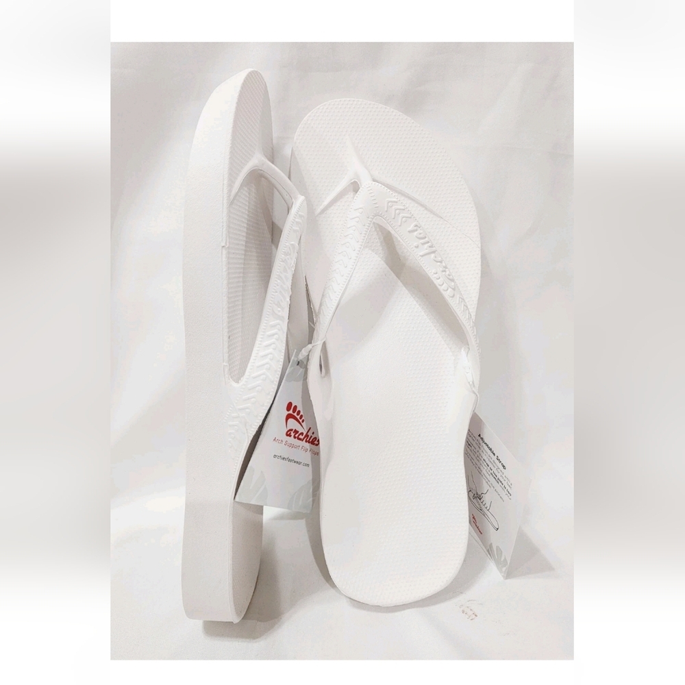 Archies Arch Support Thong WHITE LEATHER Flip Flops Sandal Men 10 Women 11 New - Picture 10 of 16